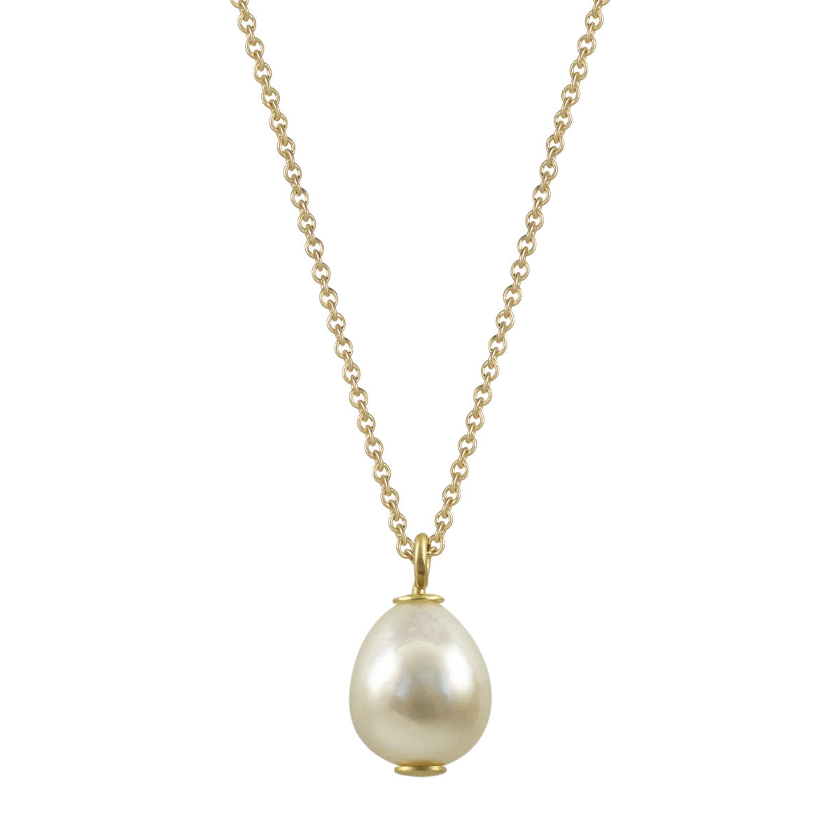 14k White Gold White South Sea Pearl 14mm Solitaire Fully Drilled Necklace  (18 inches) - American Jewelry